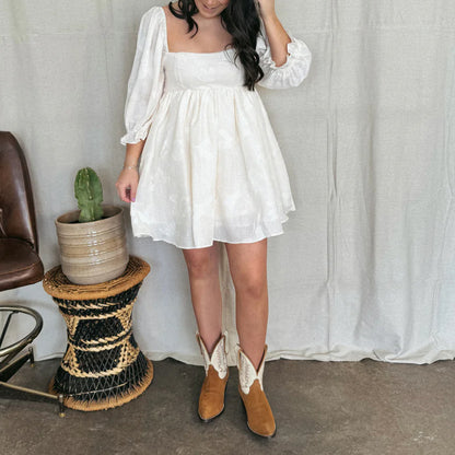 Contrast White And Brown Faux Suede Almond-Toe Embroidery Ankle Cowgirl Boots
