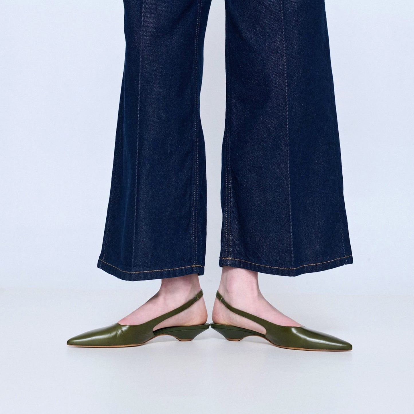 Khaki Pointed-Toe Classic Slingback Kitten Heels