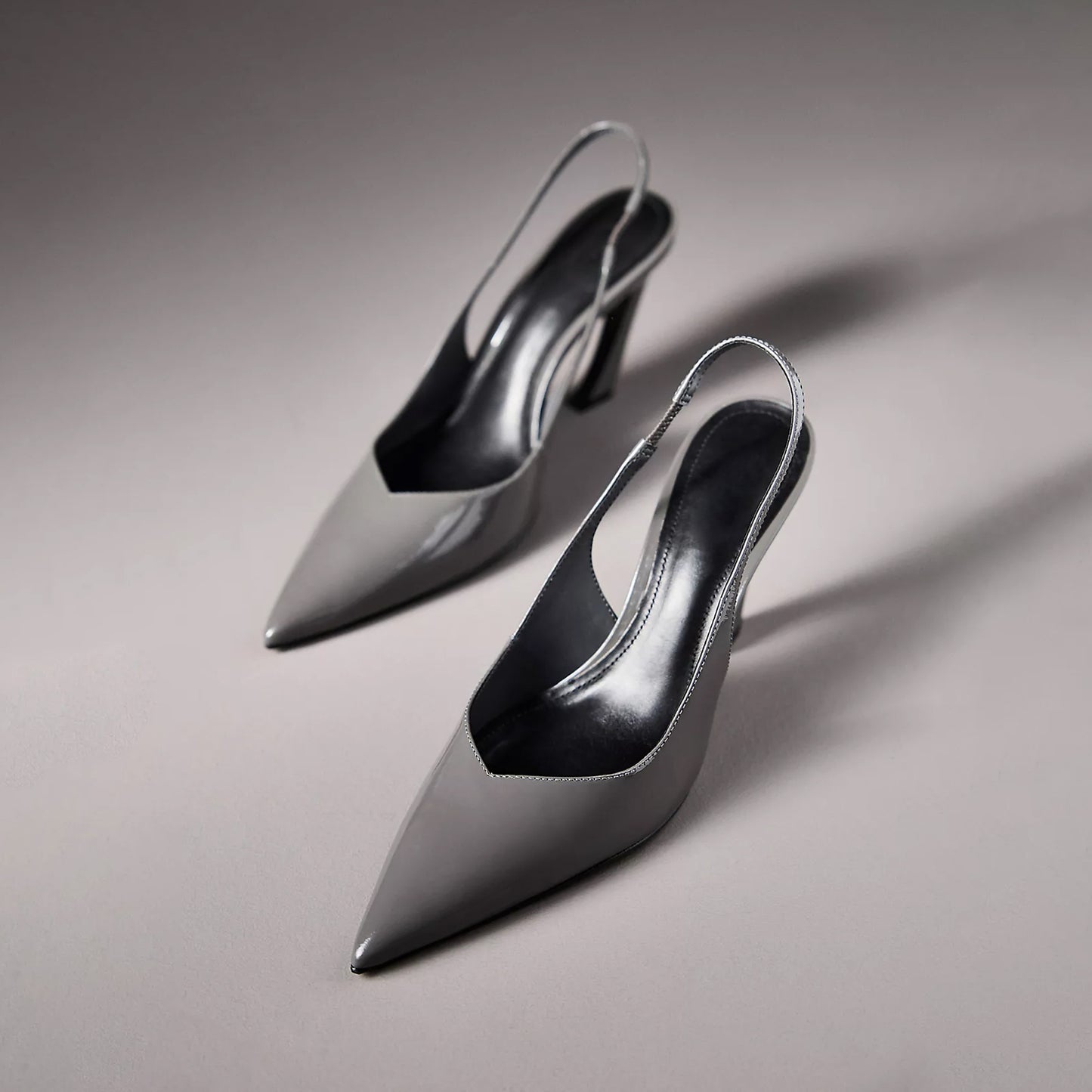 Patent Grey Pointed-Toe Classic Simple Slingback High Heels