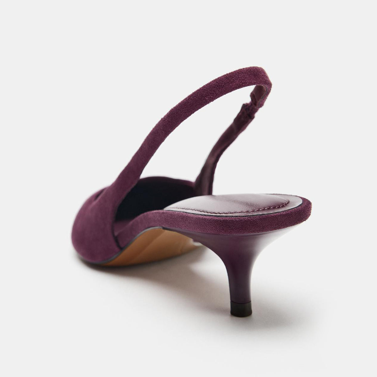 Purple Faux Suede Pointed-Toe Sleek Slingback Kitten Heels