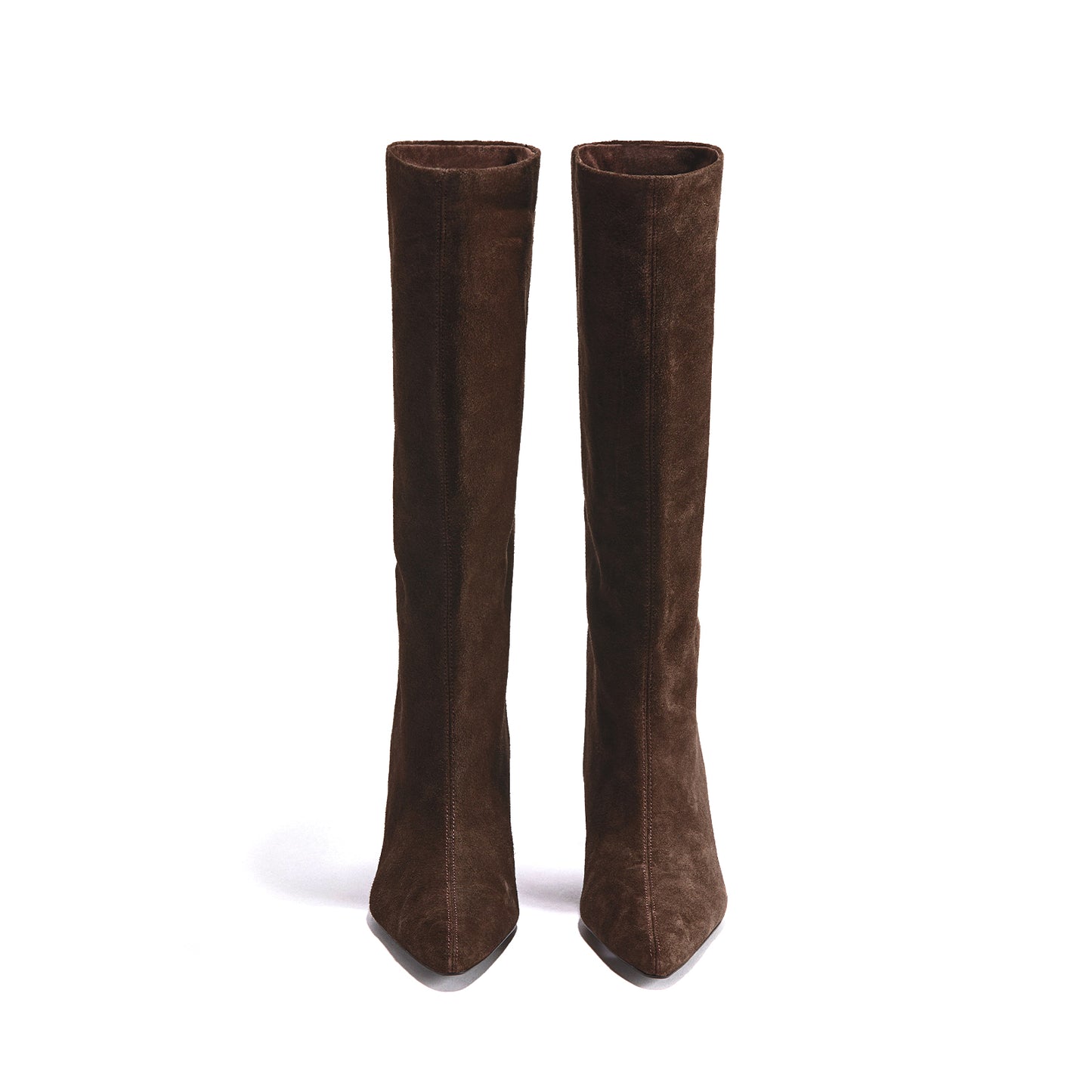 Coffee Faux Suede Pointed-Toe Sleek Wide Calf Knee High Stiletto Boots