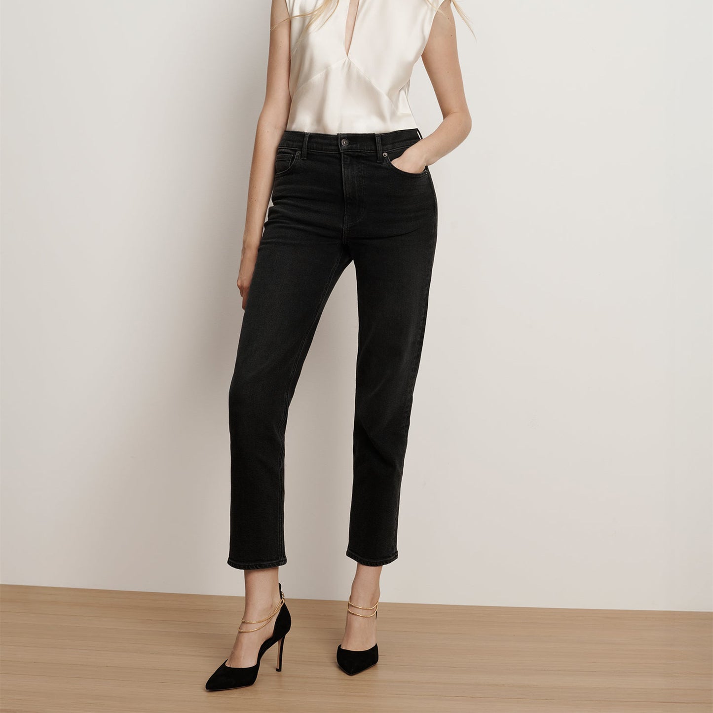 Black Faux Suede Pointed-Toe Double Gold Ankle Chains High Heels