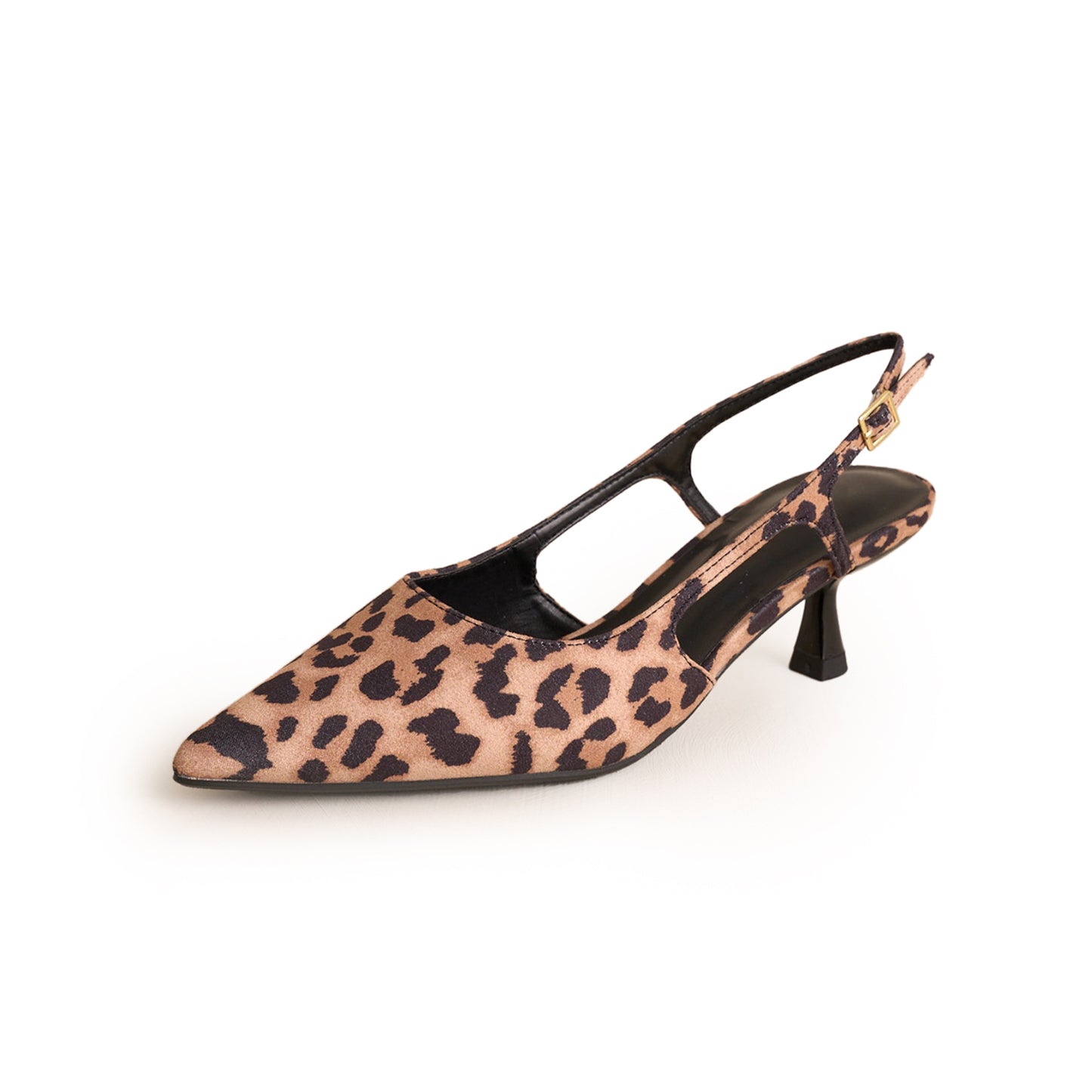 Leopard Satin Pointed-Toe Classic Slingback Kitten Heels