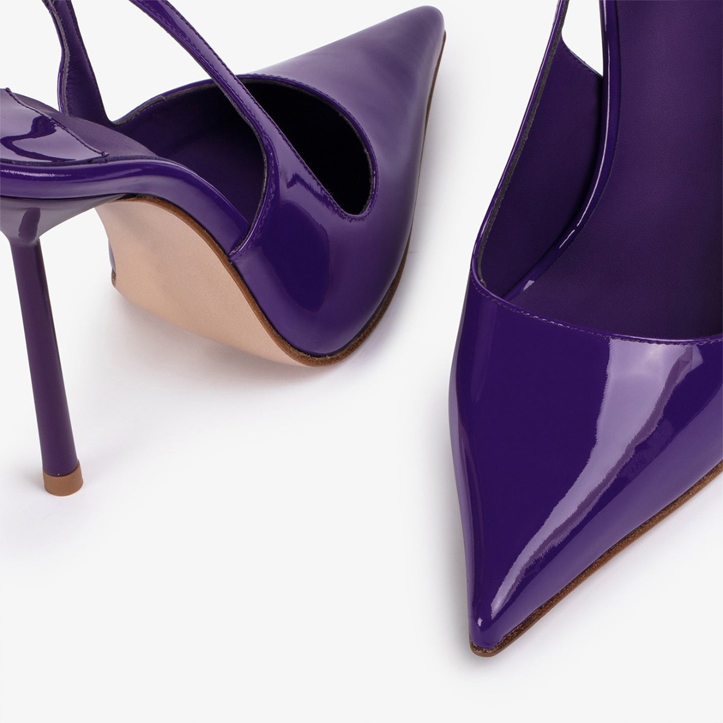Patent Purple Pointed-Toe Sleek Slingback High Heels
