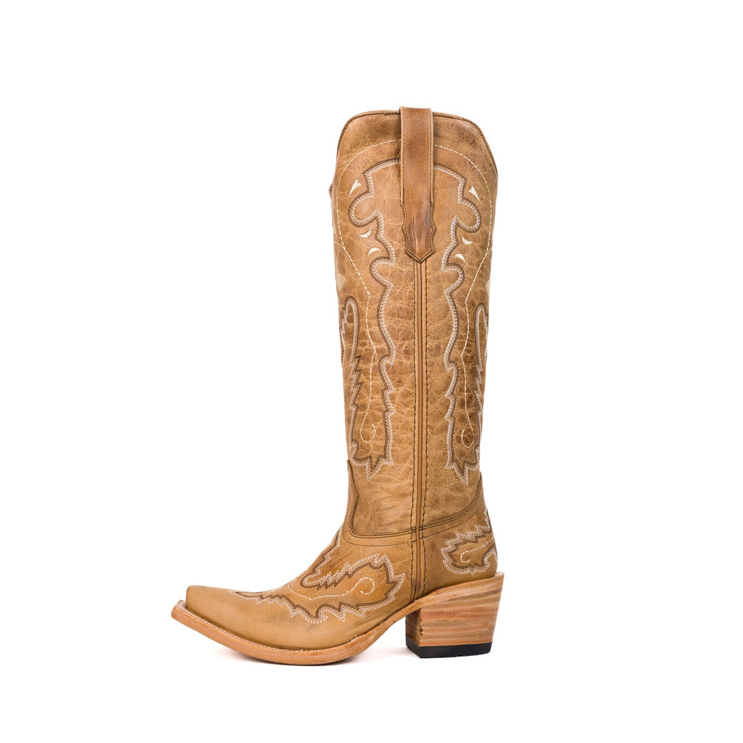 Tan Snip-Toe Stylish Embroidery Half-Zip Classic Knee High Cowgirl Boots