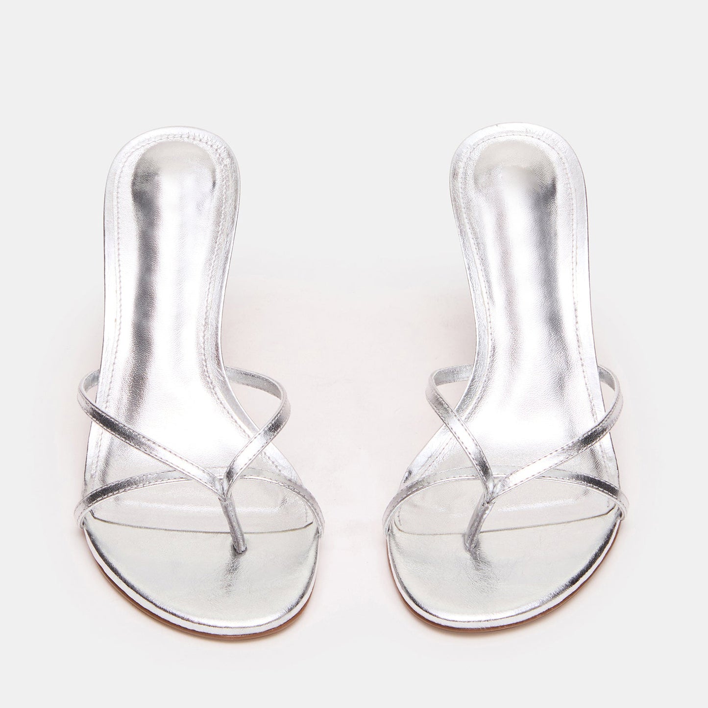 Metallic Silver Round-Toe Flip-Flop Backless Kitten Heels