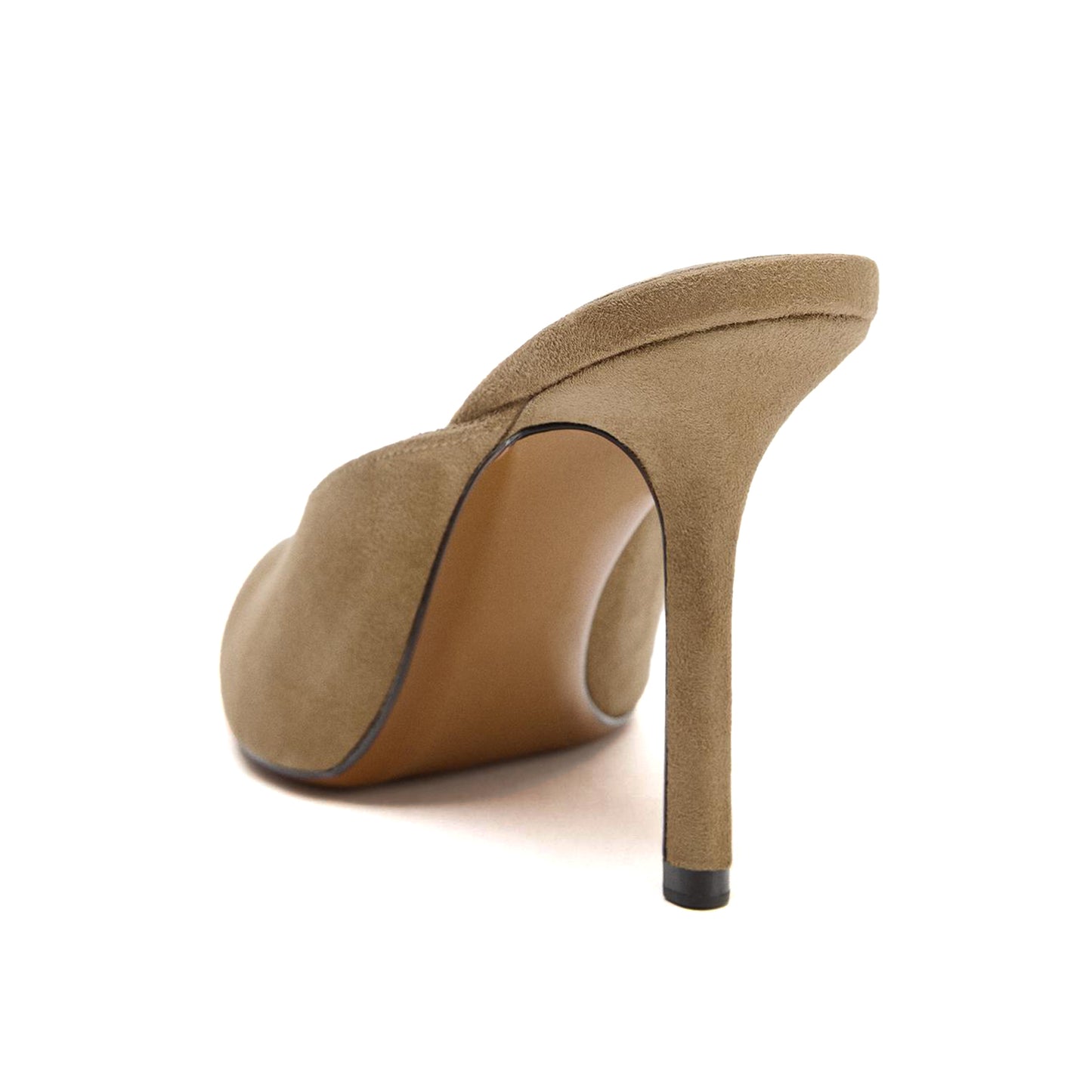 Sandy Brown Faux Suede Pointed-Toe Slip-On Backless High Heels