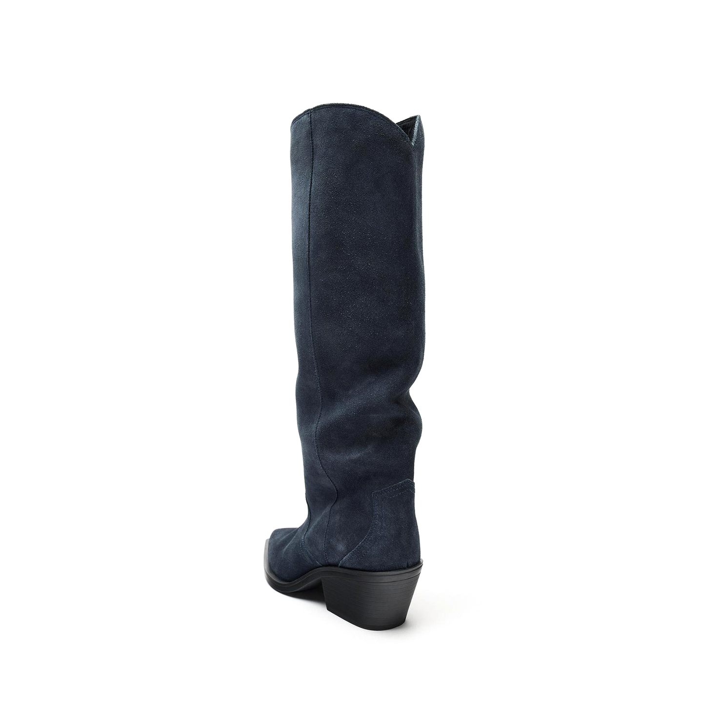 Dark Blue Faux Suede Pointed-Toe Simple And Sleek Knee High Cowgirl Boots