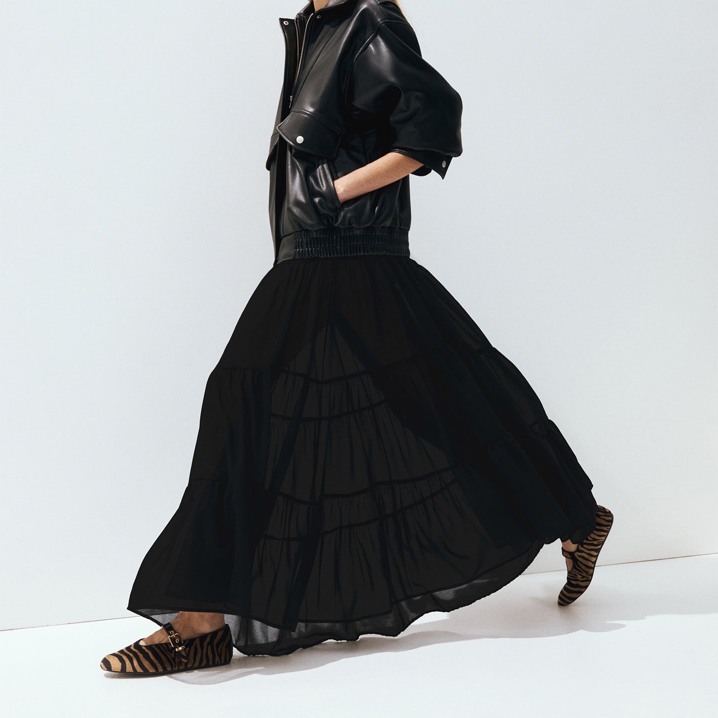 Beige Zebra Pony Hair Square-Toe Bridge Strap Ballet Flats