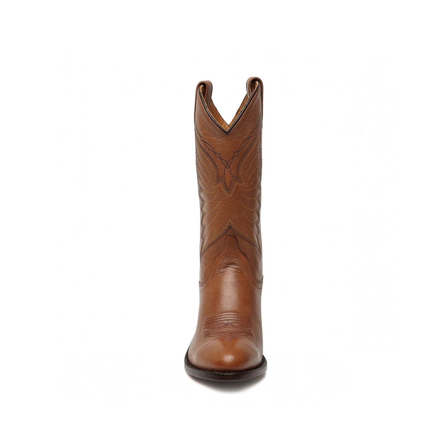 Cognac Almond-Toe Western Embroidery Classic Mid Calf Cowgirl Boots