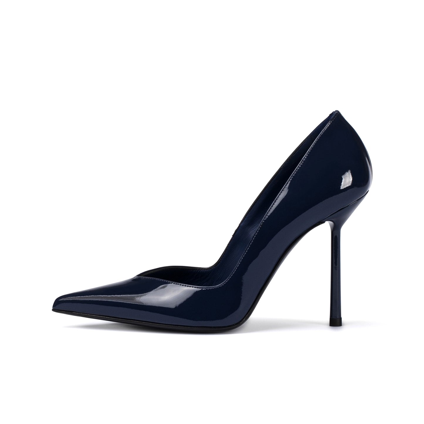 Patent Blue Pointed-Toe Sleek Slip-On High Heels
