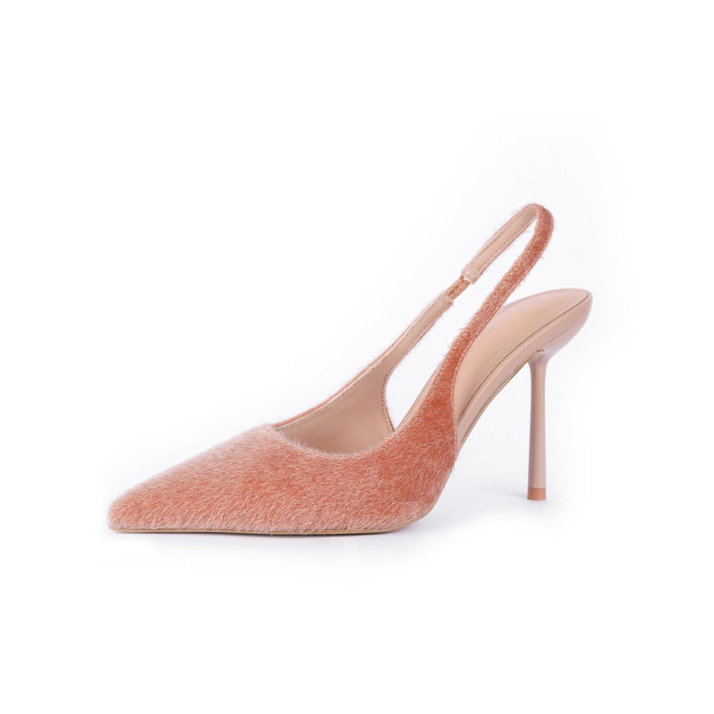 Beige Pony Hair Pointed-Toe Slingback High Heels