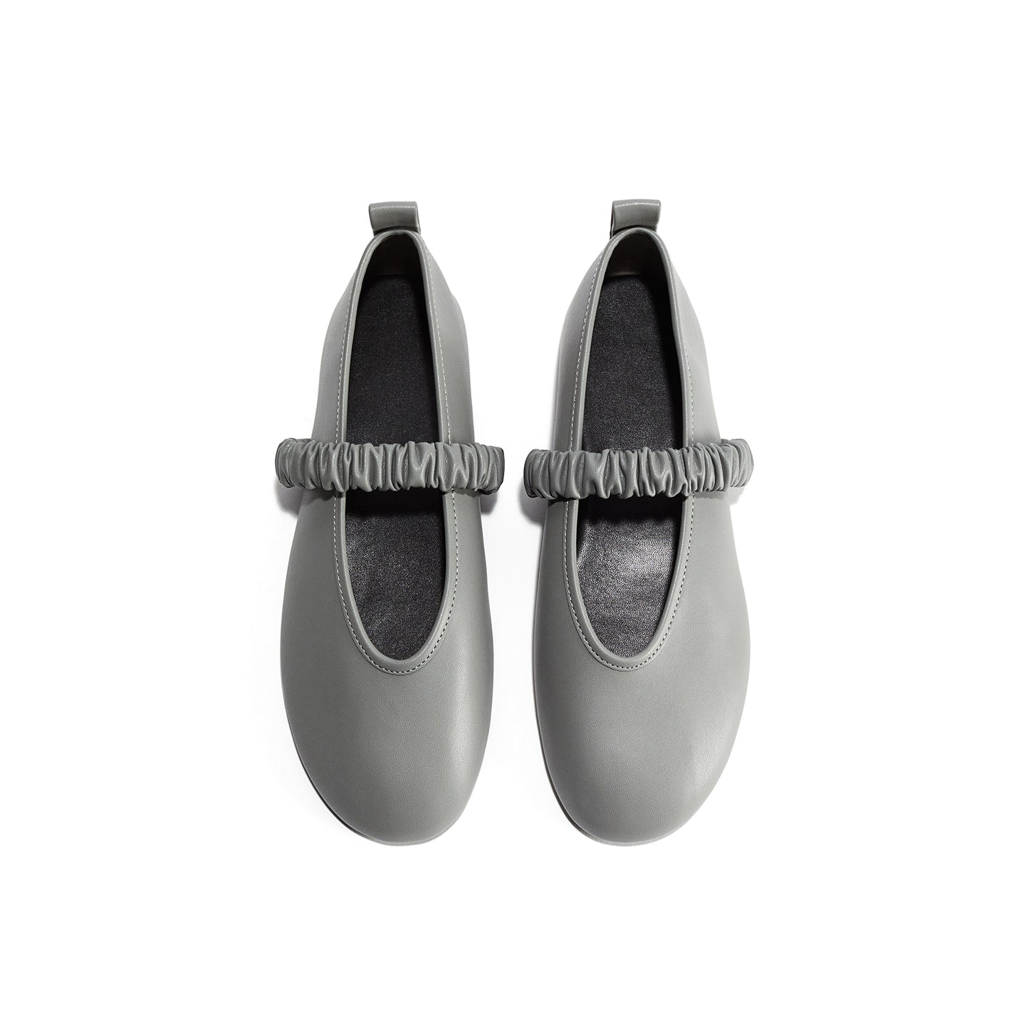 Gray Round-Toe Scrunchie Bridge Strap Ballet Flats