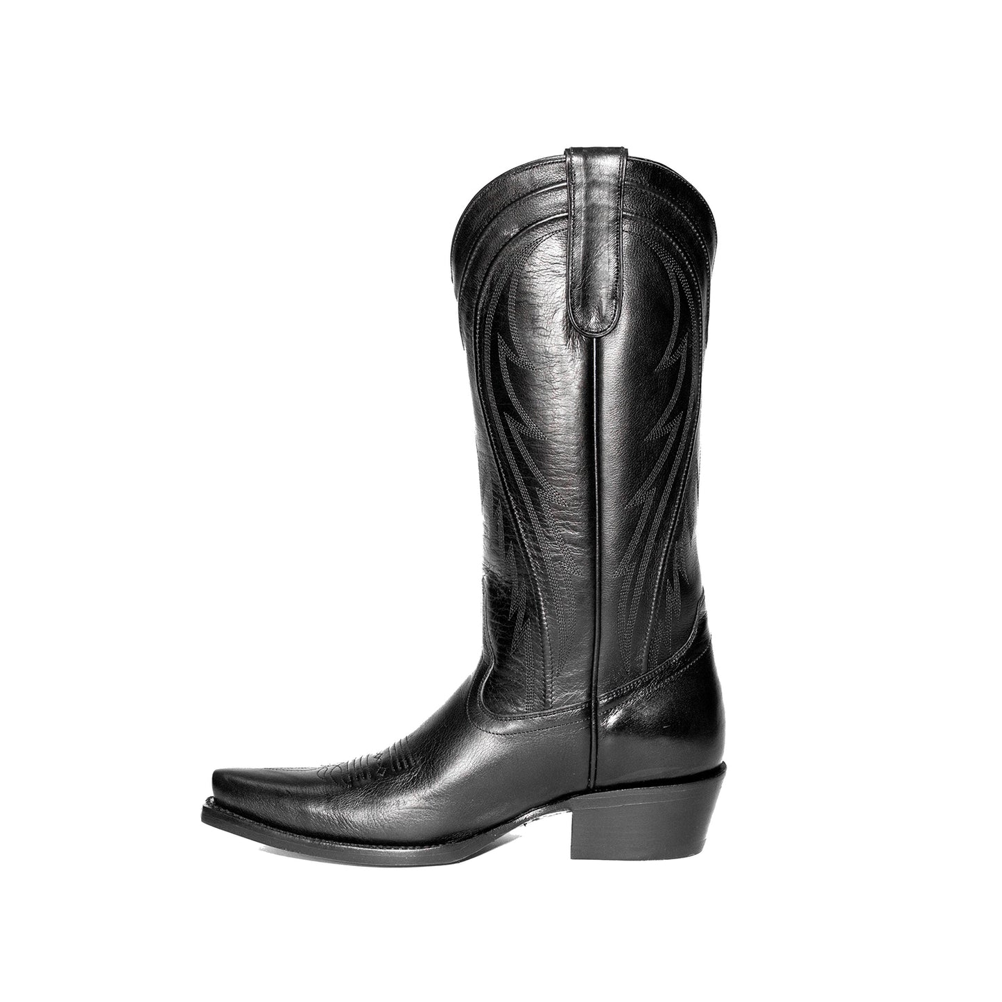 Black Snip-Toe Classic Embroidery Chic Mid Calf Cowgirl Boots