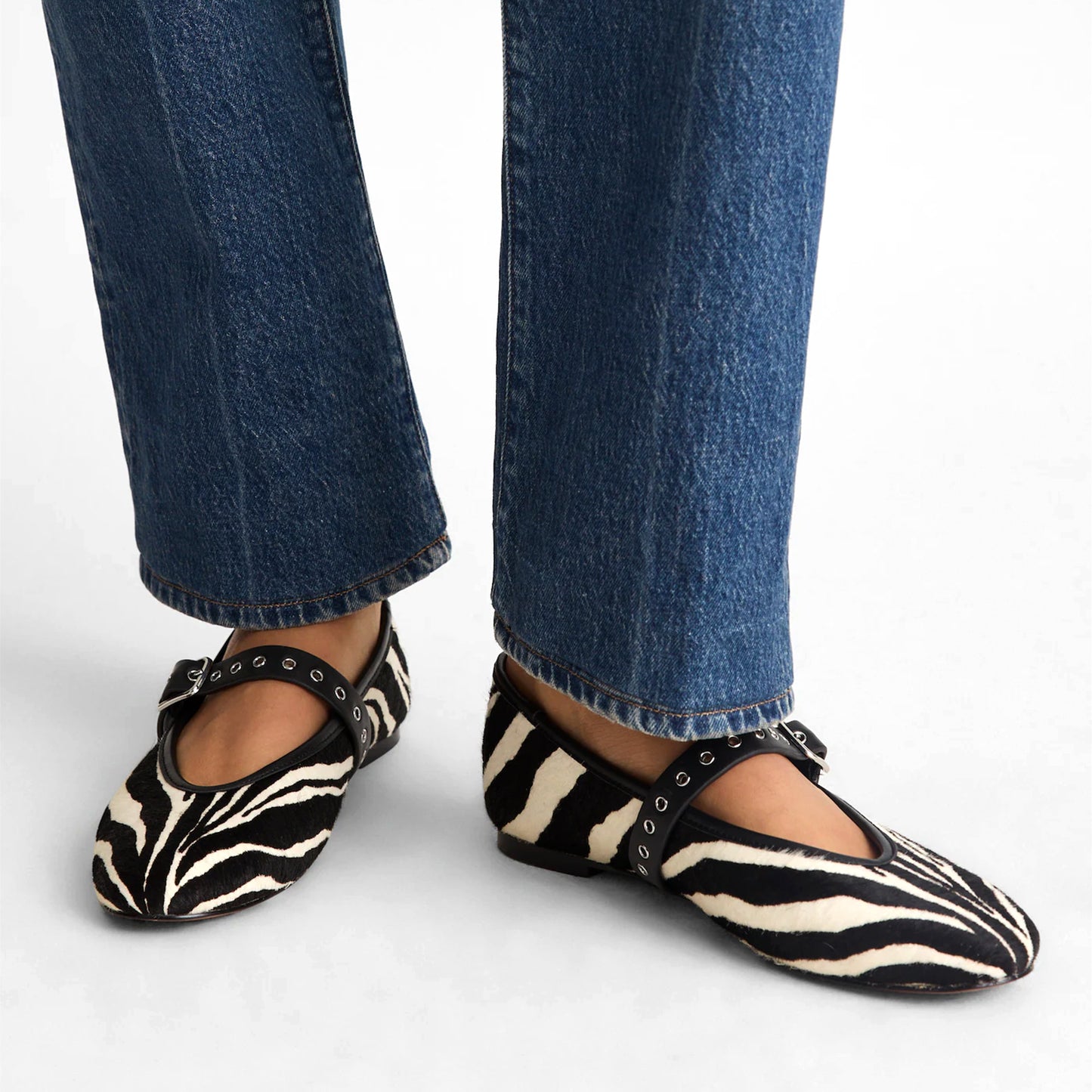 Zebra Print Round-Toe Mary Jane Classic Ballet Flats