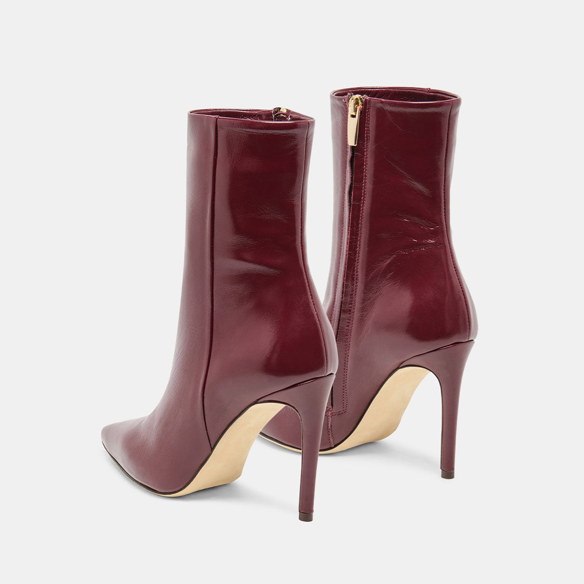 Burgundy Pointed-Toe Classic Full-Zip Ankle Stiletto Boots