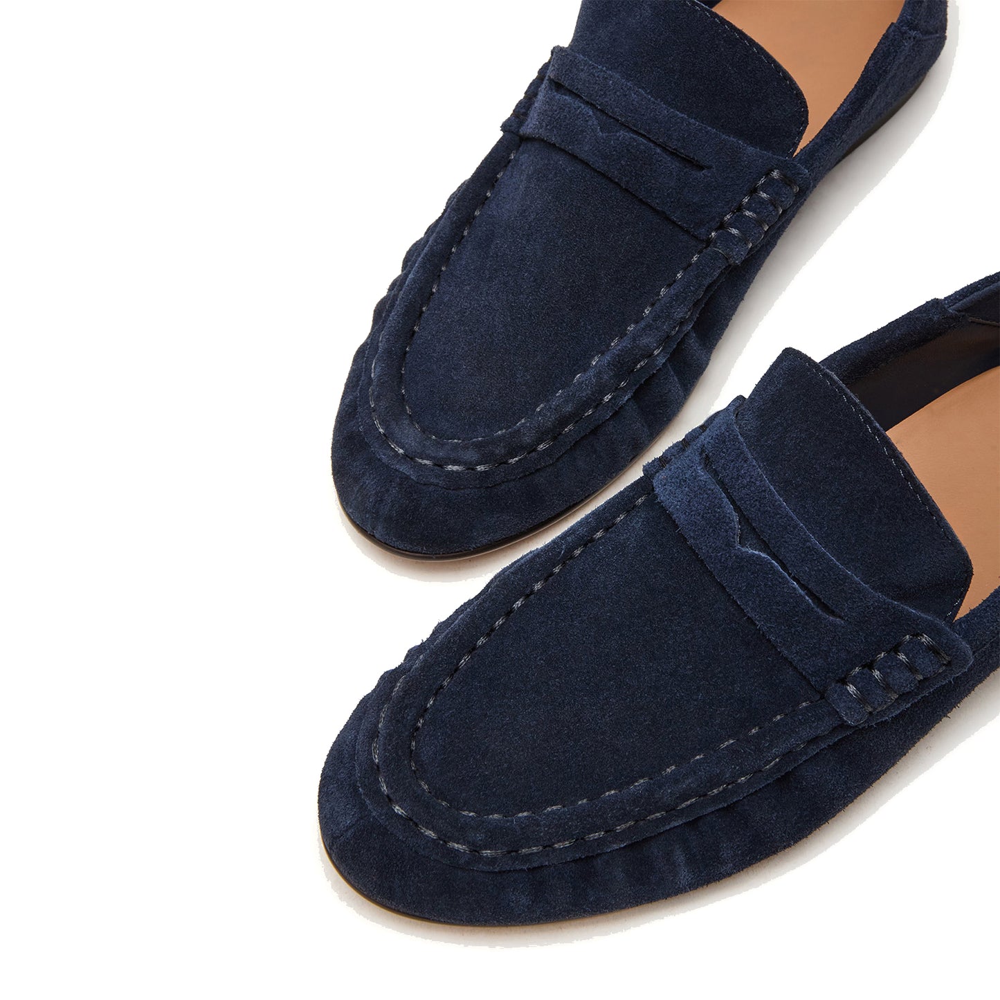 Navy Faux Suede Round-Toe Classic Loafers Flats