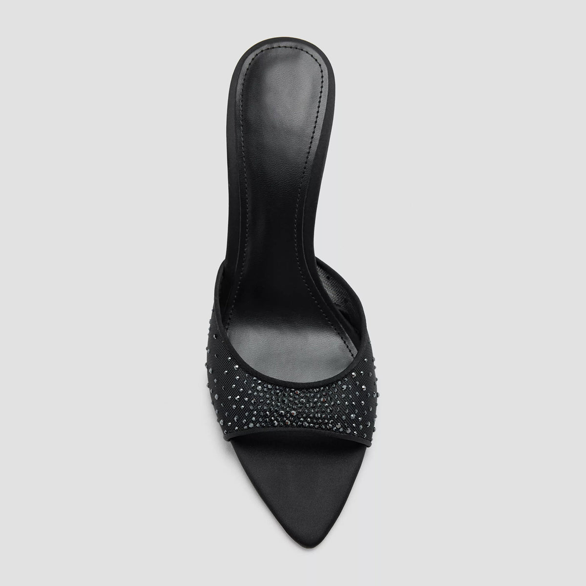Black Mesh With Rhinestones Pointed-Toe Backless Pumps High Heels