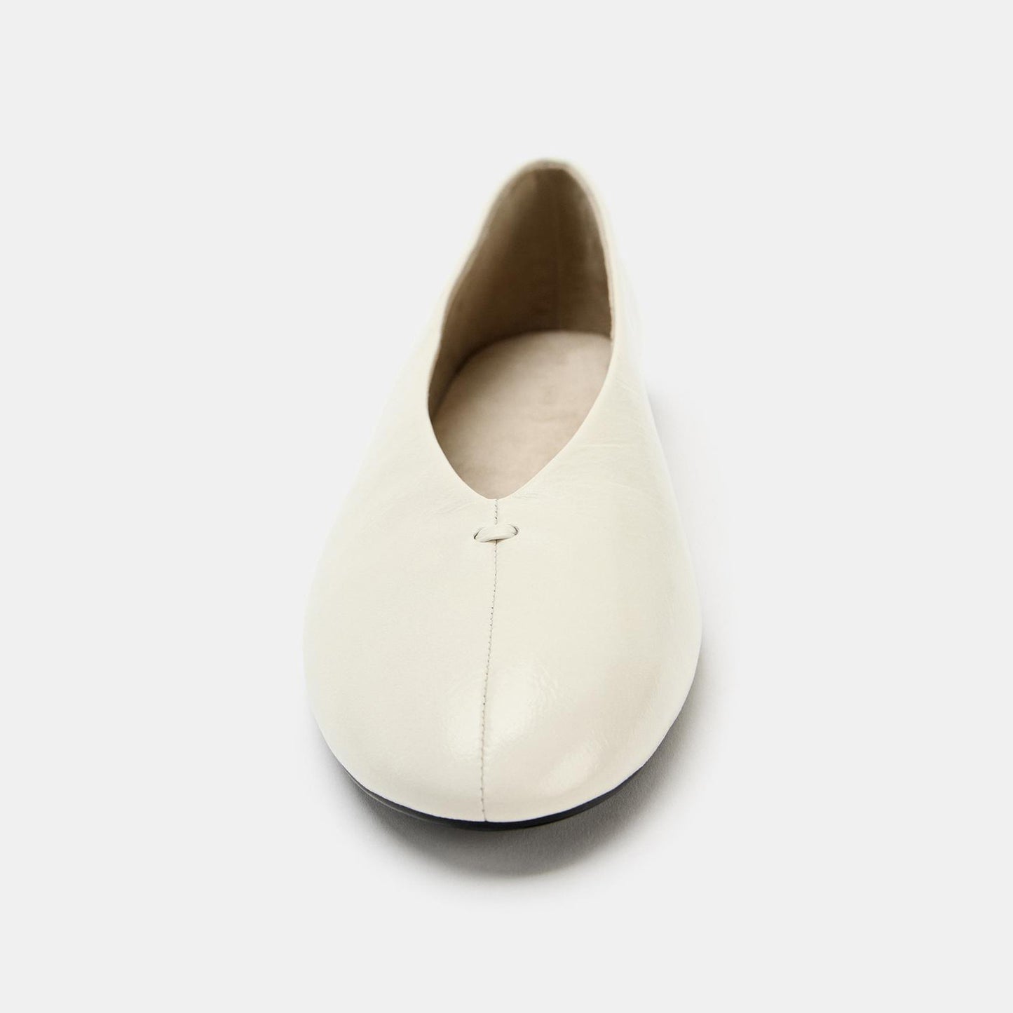 Ivory Round-Toe V-Neckline Ballet Flats