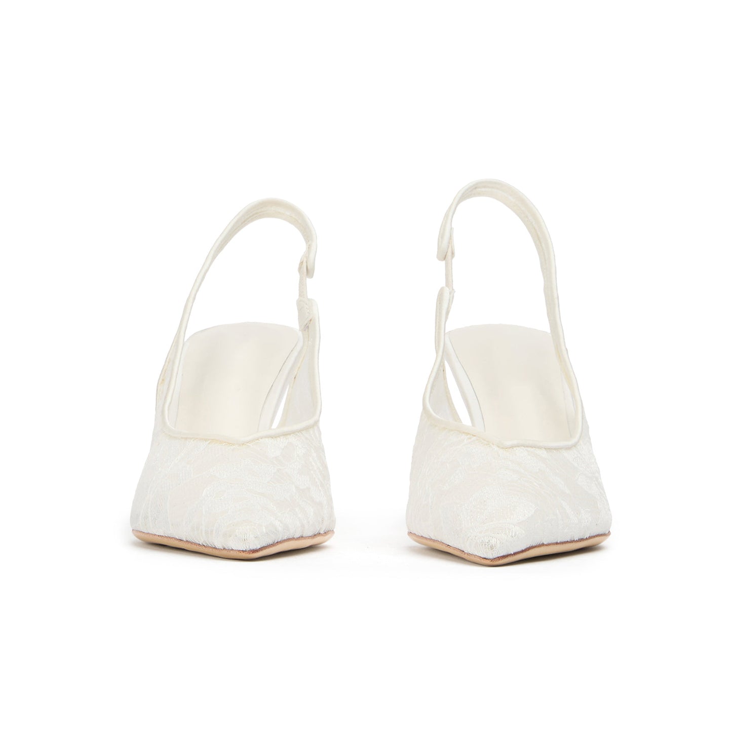 Ivory Lace Mesh Pointed-Toe Classic Slingback Kitten Heels