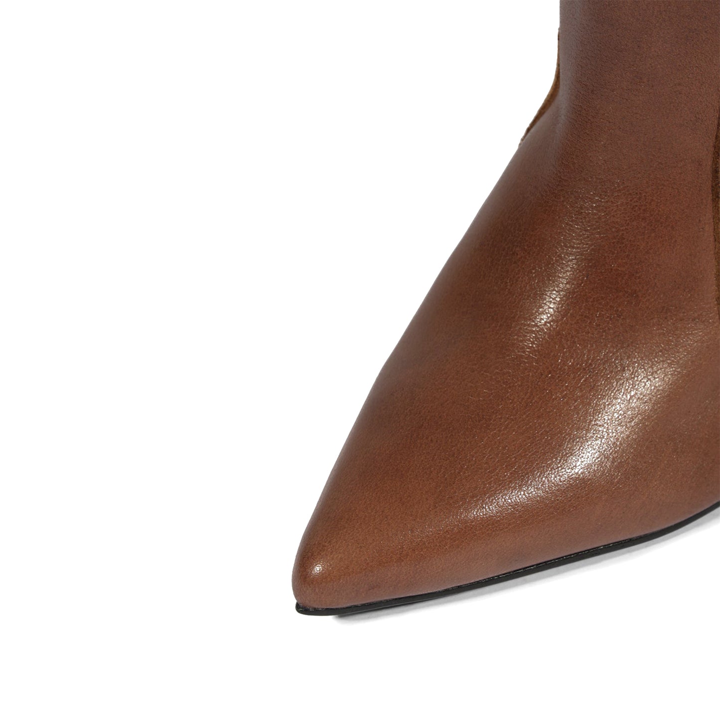 Brown Pointed-Toe Patch Detail Wide Calf Knee High Stiletto Boots