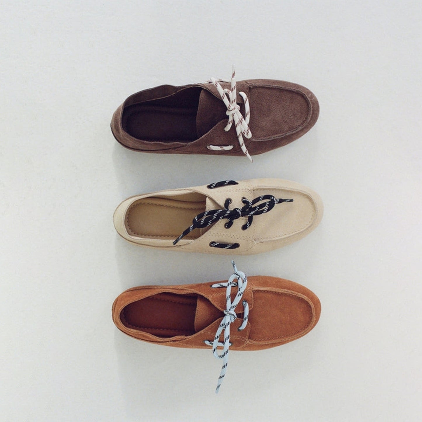 Nude Cow Suede Round-Toe Lace-Up Boat Shoes Flats