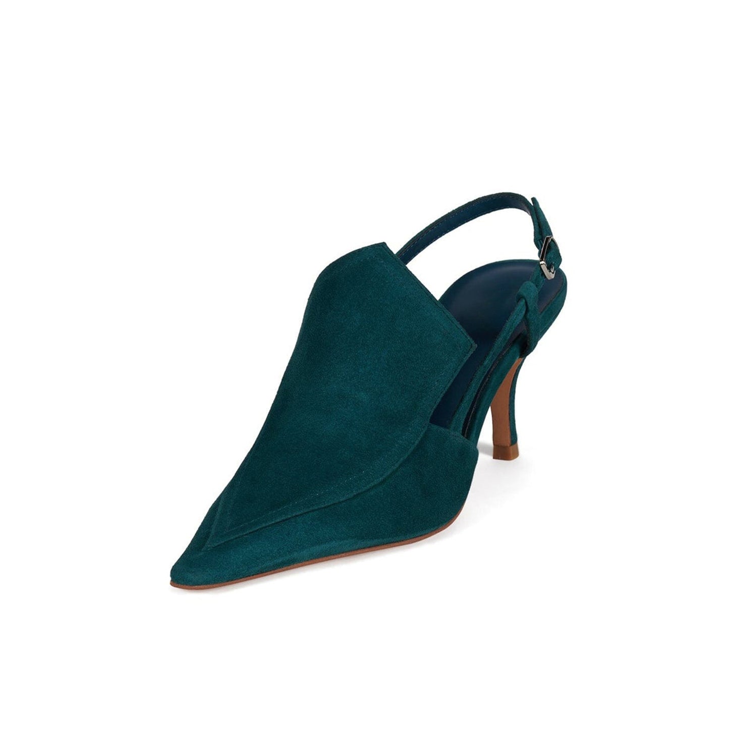 Turquoise Faux Suede Pointed-Toe Slingback Kitten Heels