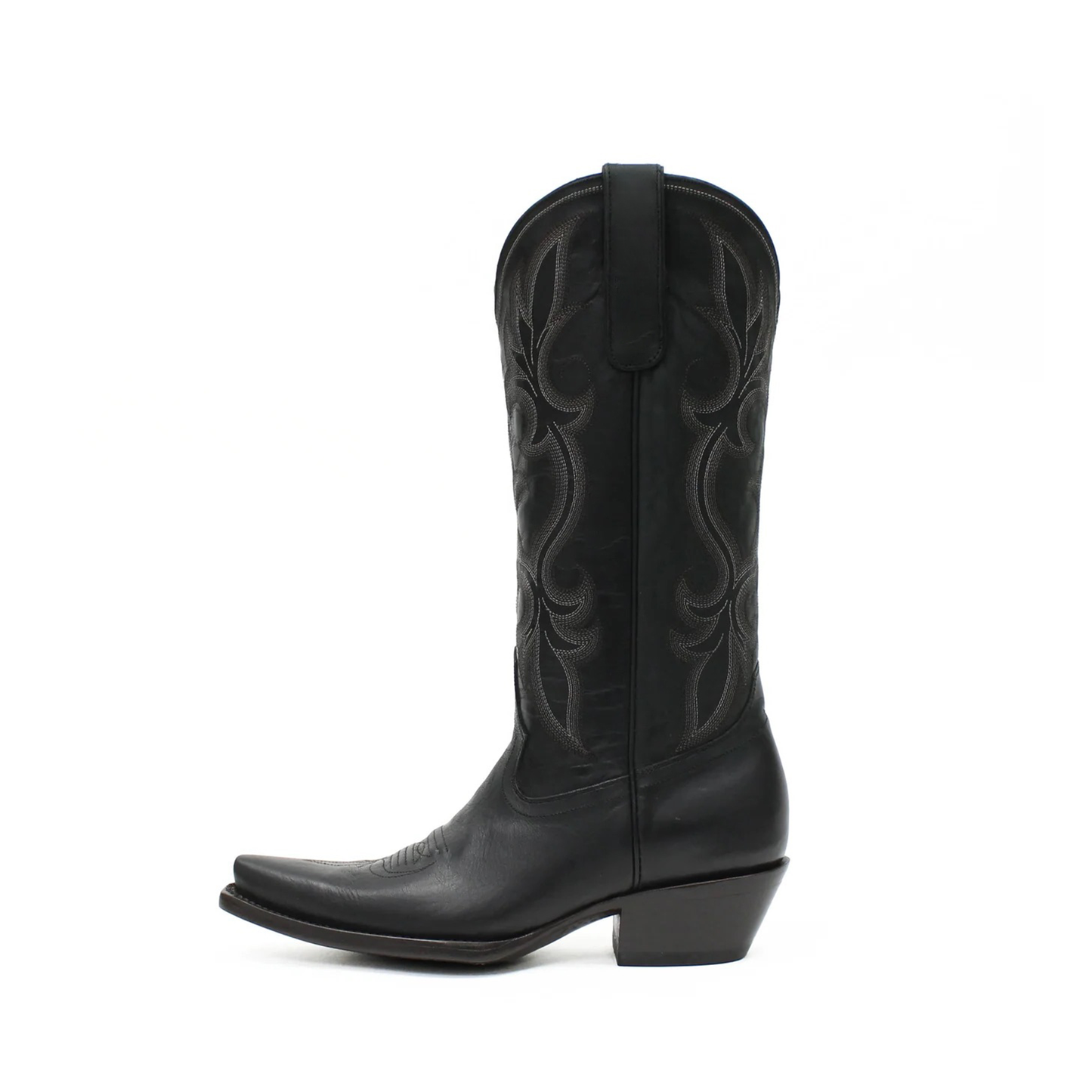 Black Snip-Toe Plant Embroidery Mid Calf Cowgirl Boots
