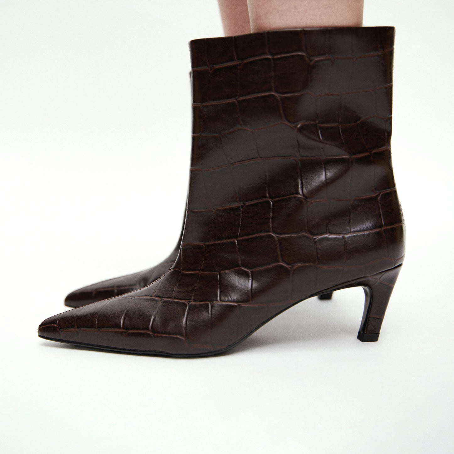 Dark Brown Stone Print Pointed-Toe Ankle Stiletto Boots