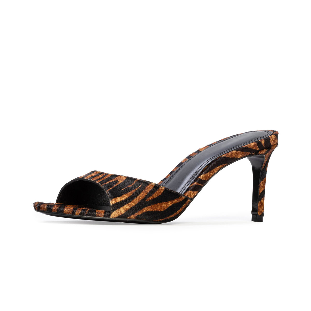 Tiger Pattern Pony Hair Round-Toe Backless Mules High Heels