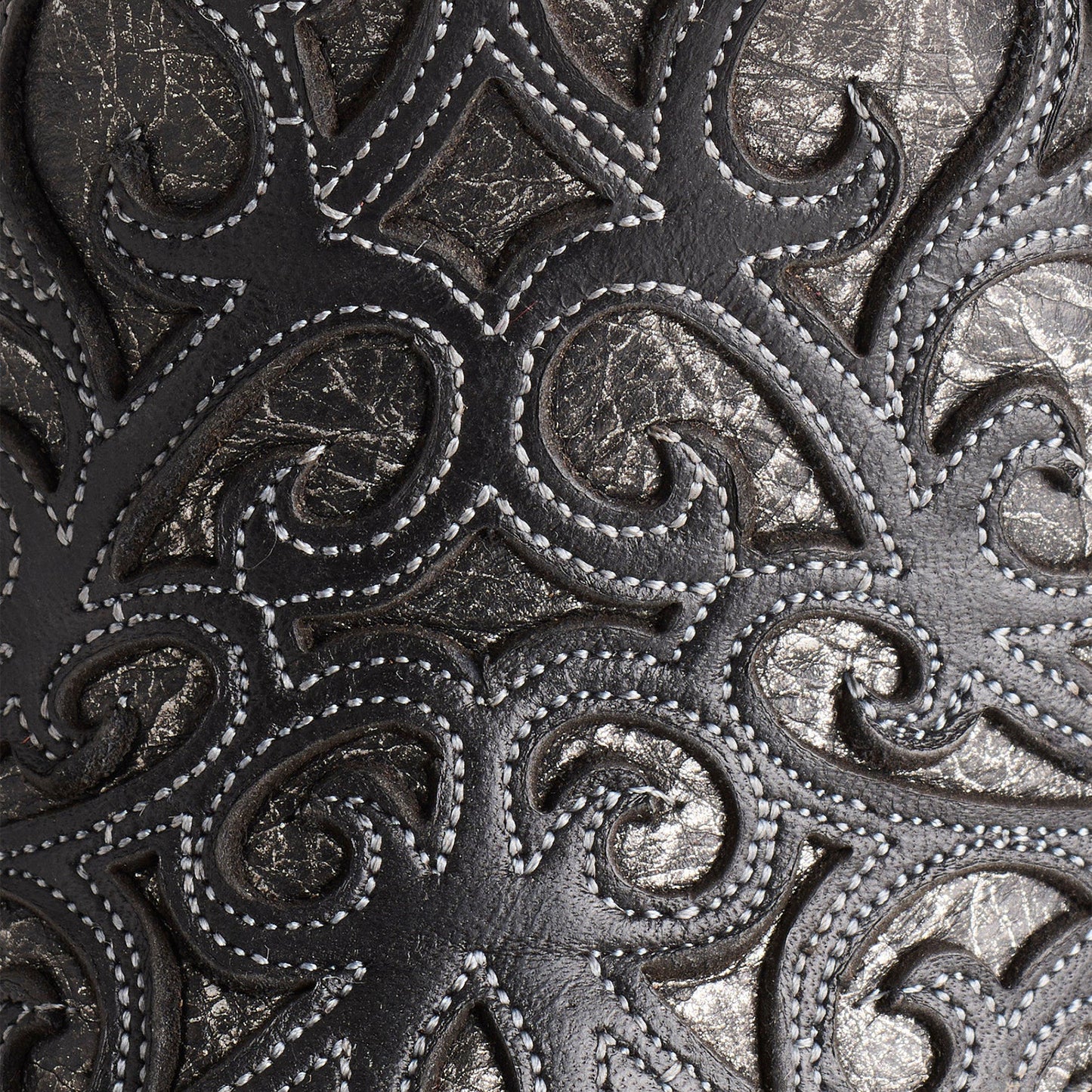 Black Snip-Toe Metallic Silver Inlays Chic Mid Calf Cowgirl Boots