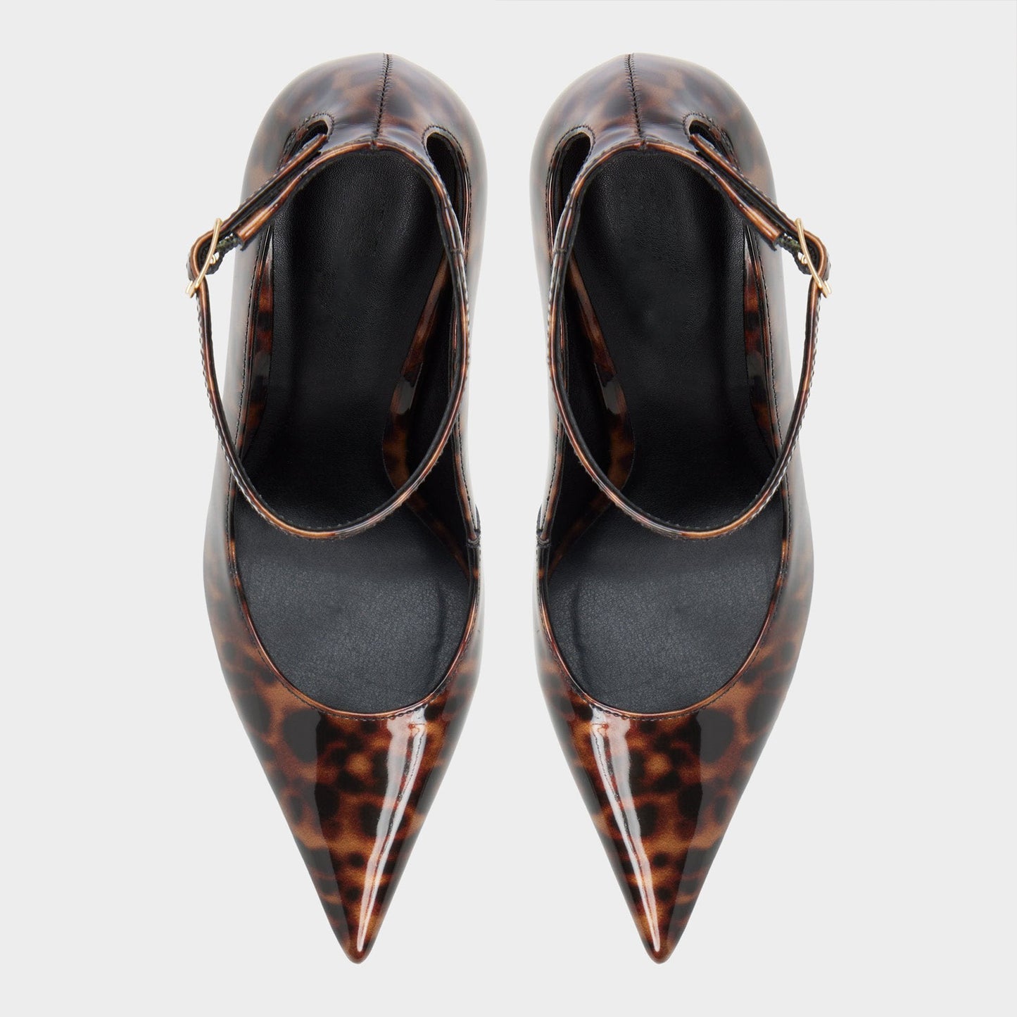 Patent Leopard Pointed-Toe Simple Ankle Strap High Heels
