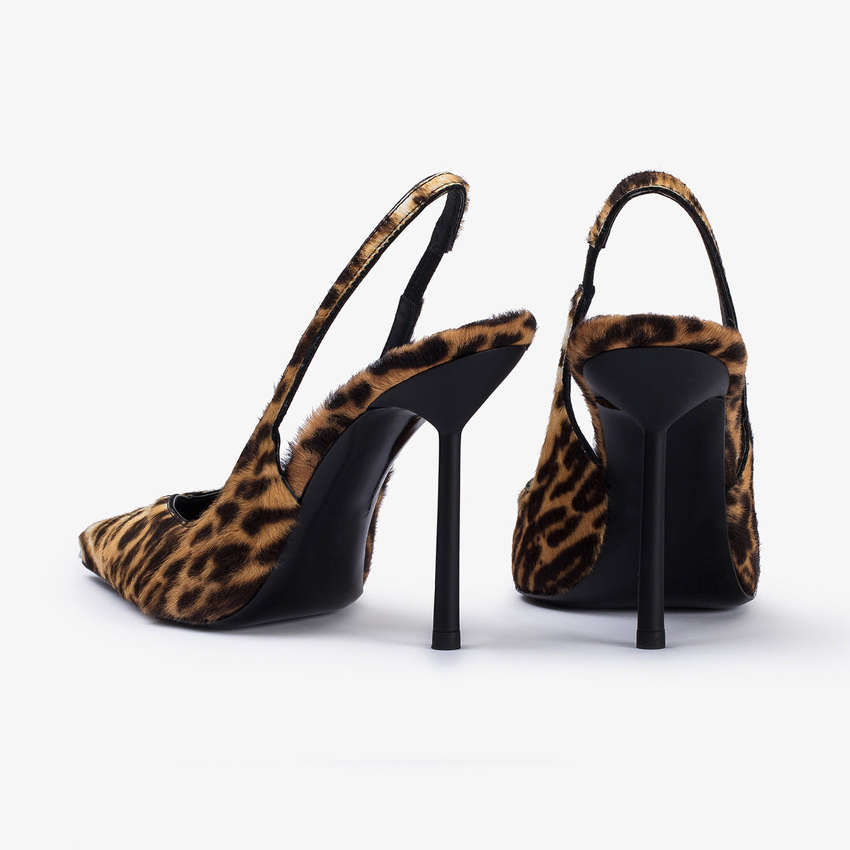 Classic Leopard Pattern Pony Hair Vegan Leather Pointed-Toe Slingback Pumps High Heels