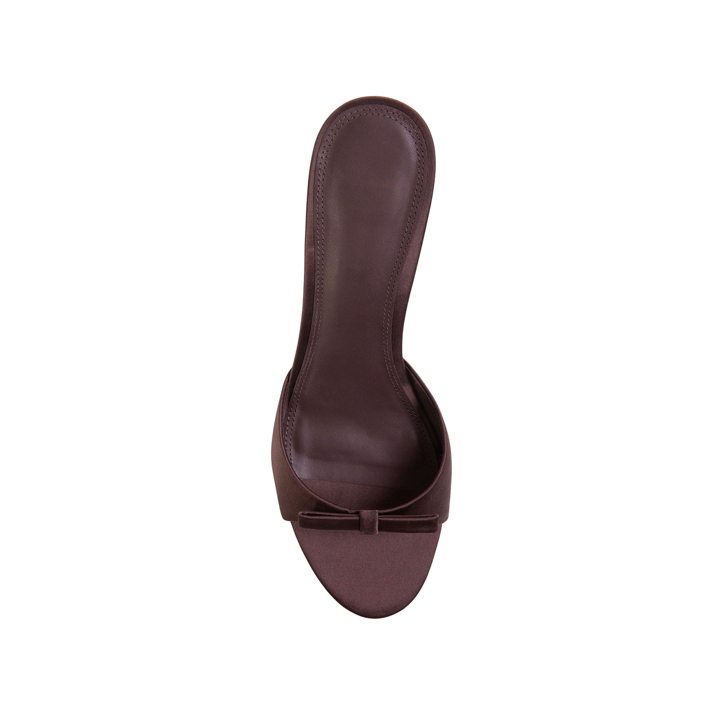 Chocolate Satin Round-Toe Front-Bow Backless Kitten Heels