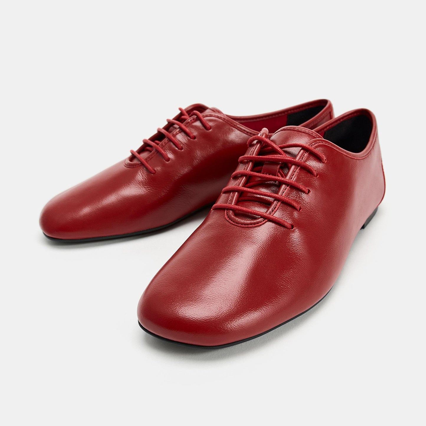 Red Square-Toe Lace-Up Sleek Slip-On Flats