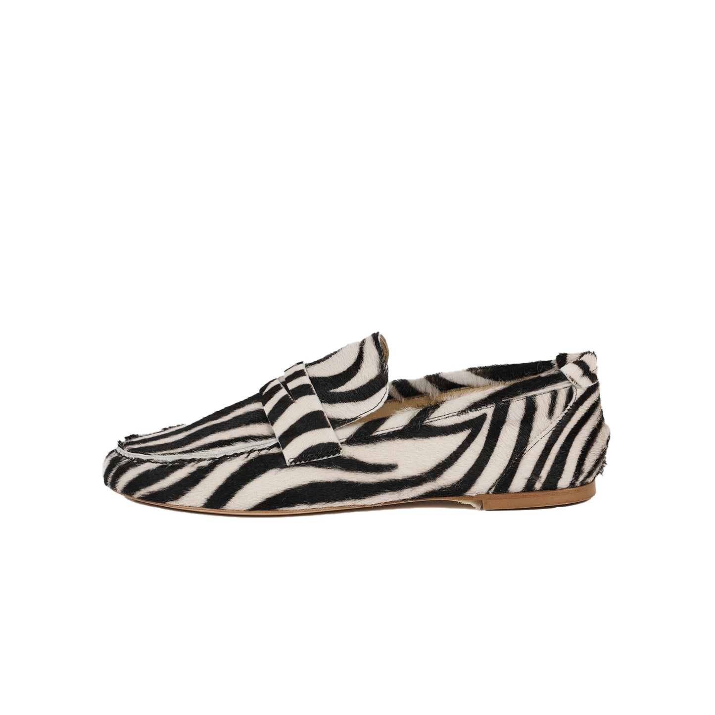 Zebra Print Pony Hair Vegan Leather Round-Toe Slip-On Chic Loafers Flats