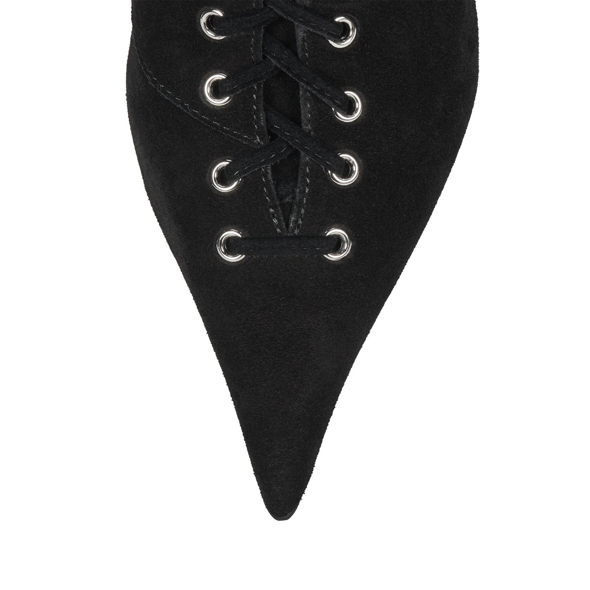 Black Faux Suede Pointed-Toe Front Lace-Up Half-Zip Chic Knee High Stiletto Boots