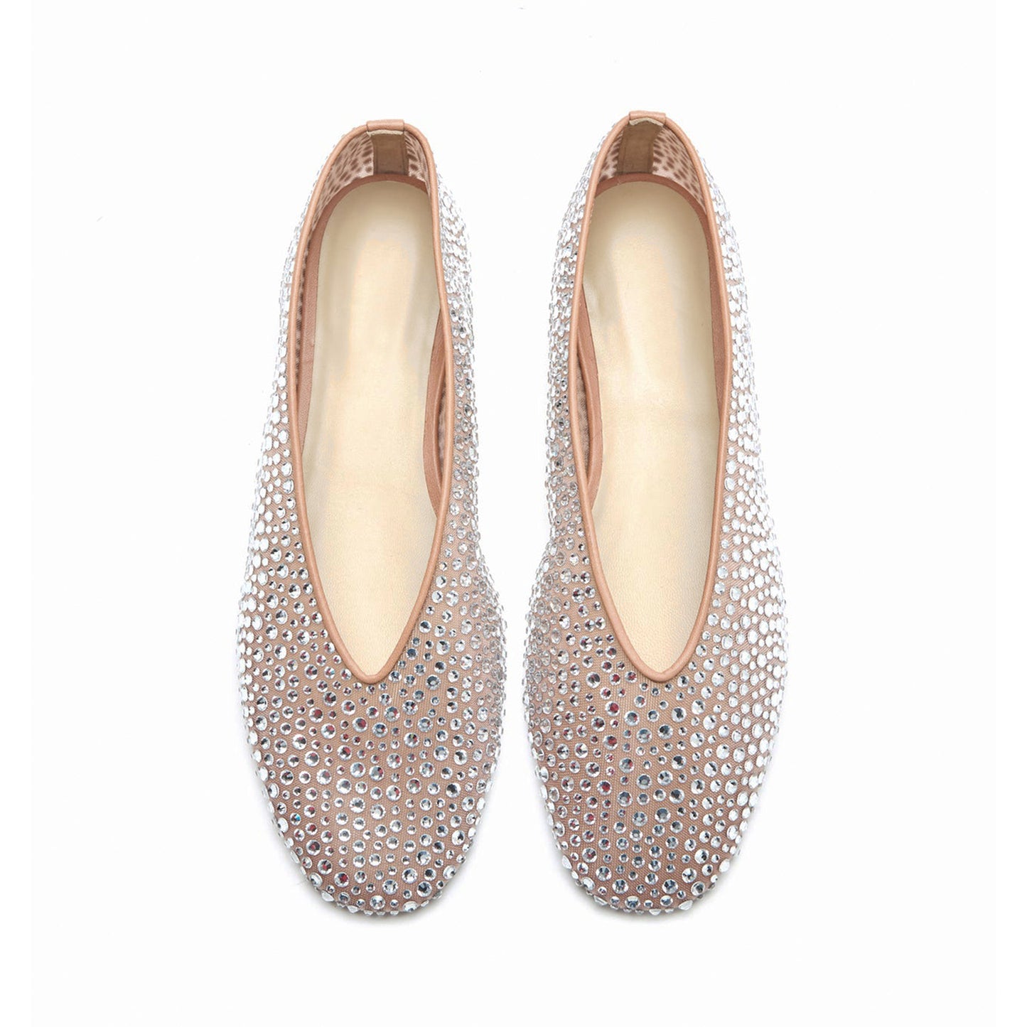 Fawn Mesh Round-Toe Full Crystals Chic Ballet Flats