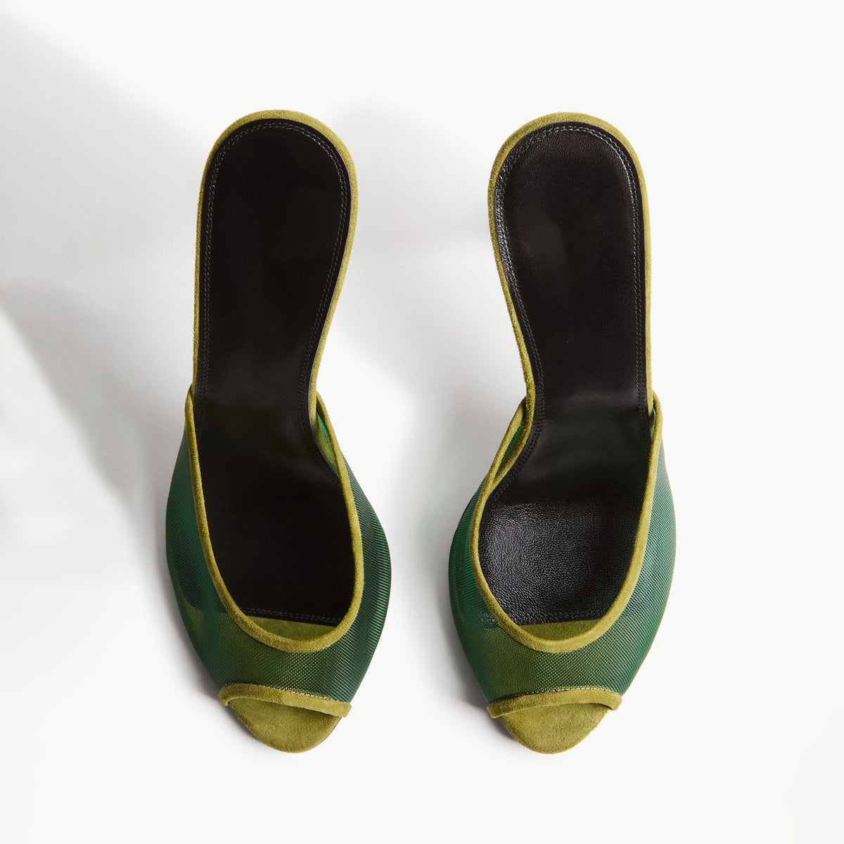 Green Mesh And Faux Suede Peep Round-Toe Backless Pumps High Heels