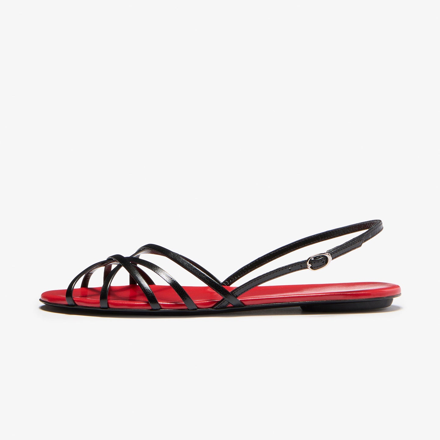 Black Round-Toe Strappy And Slingback Sandals Flats