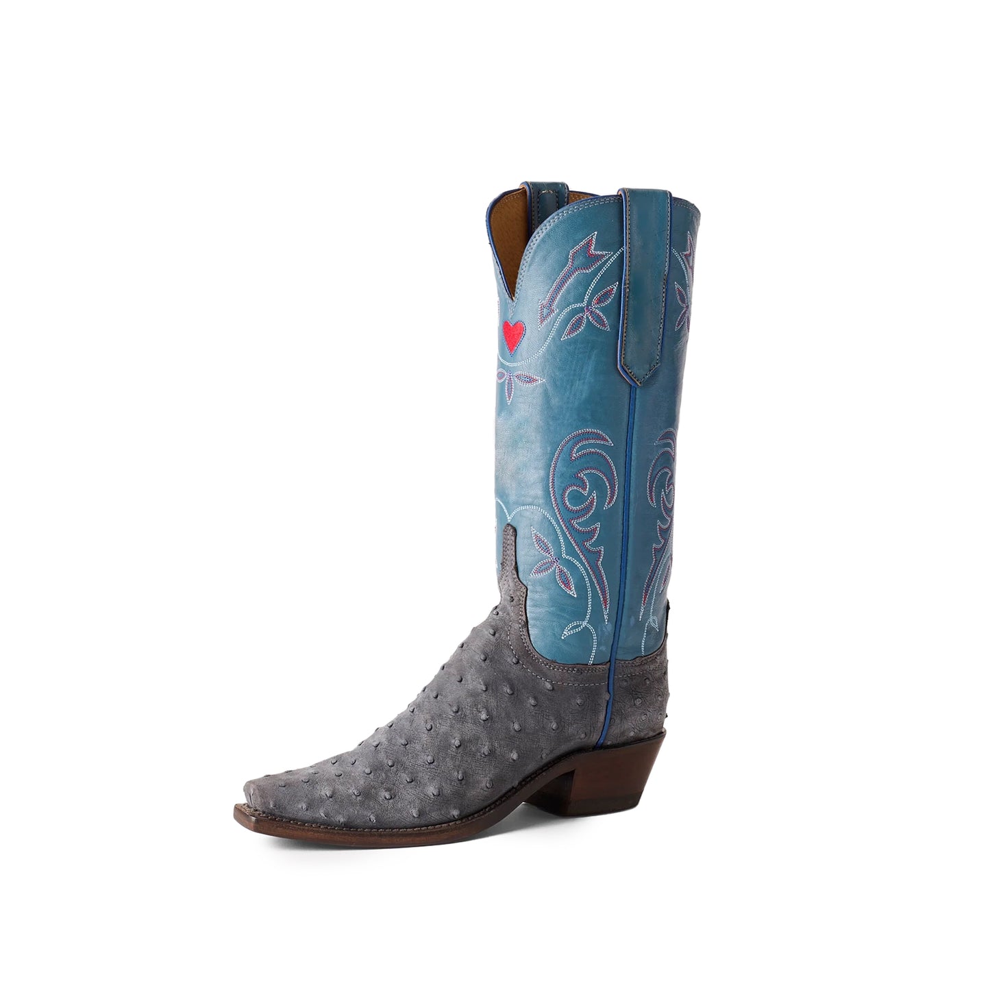 Contrast Blue And Gray Snip-Toe Embroidery Mid Calf Cowgirl Boots