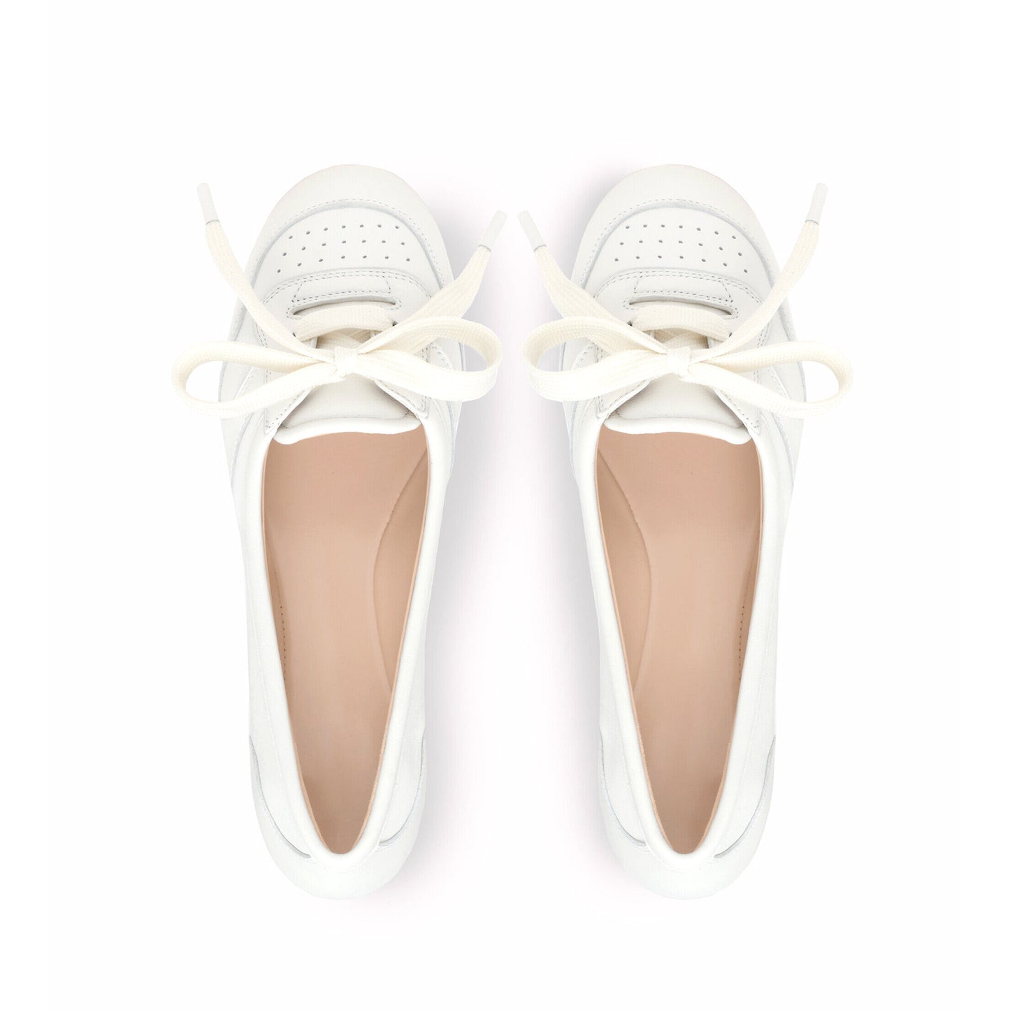 White Round-Toe Front Lace-Up Slip-On Ballet Flats