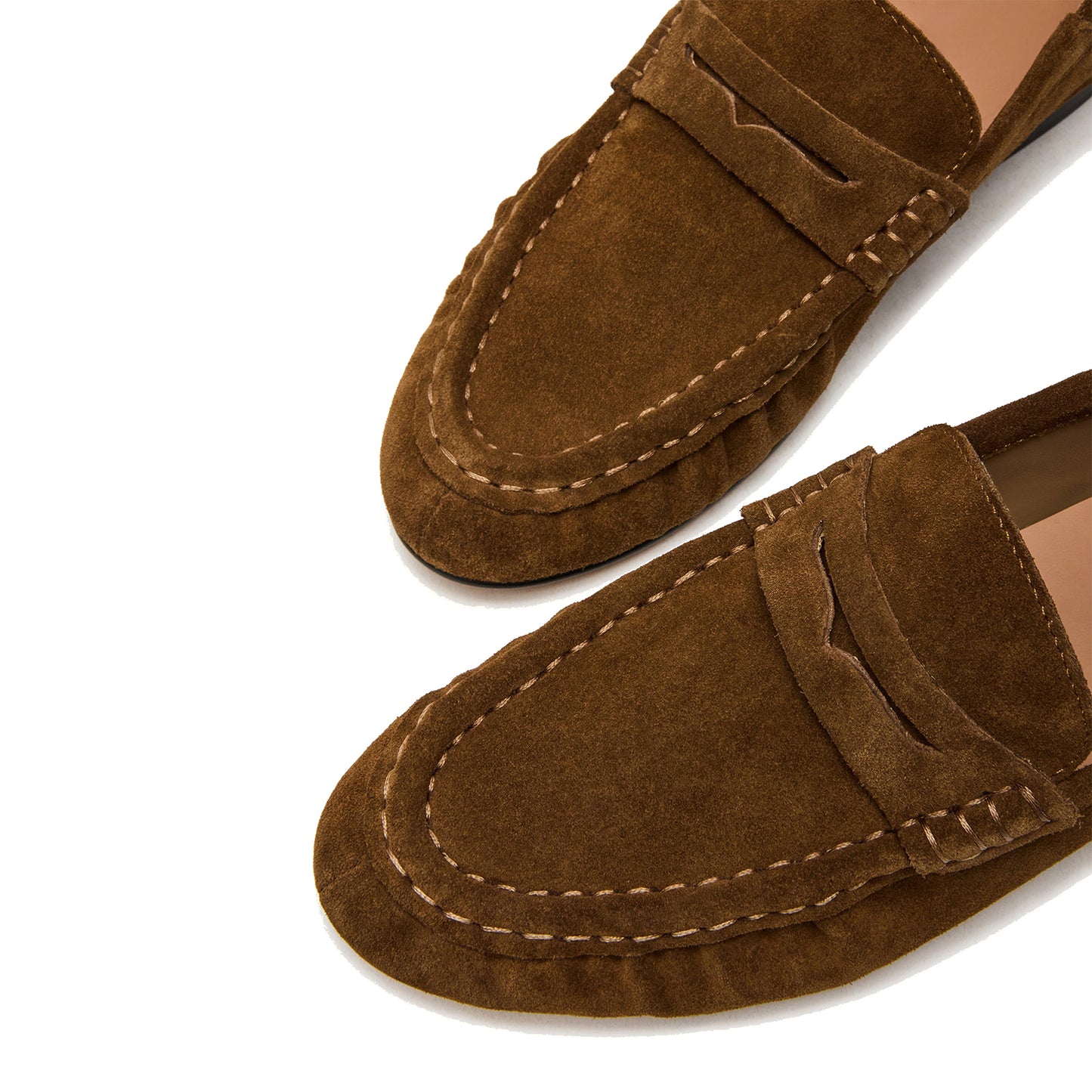Taupe Faux Suede Round-Toe Classic Loafers Flats