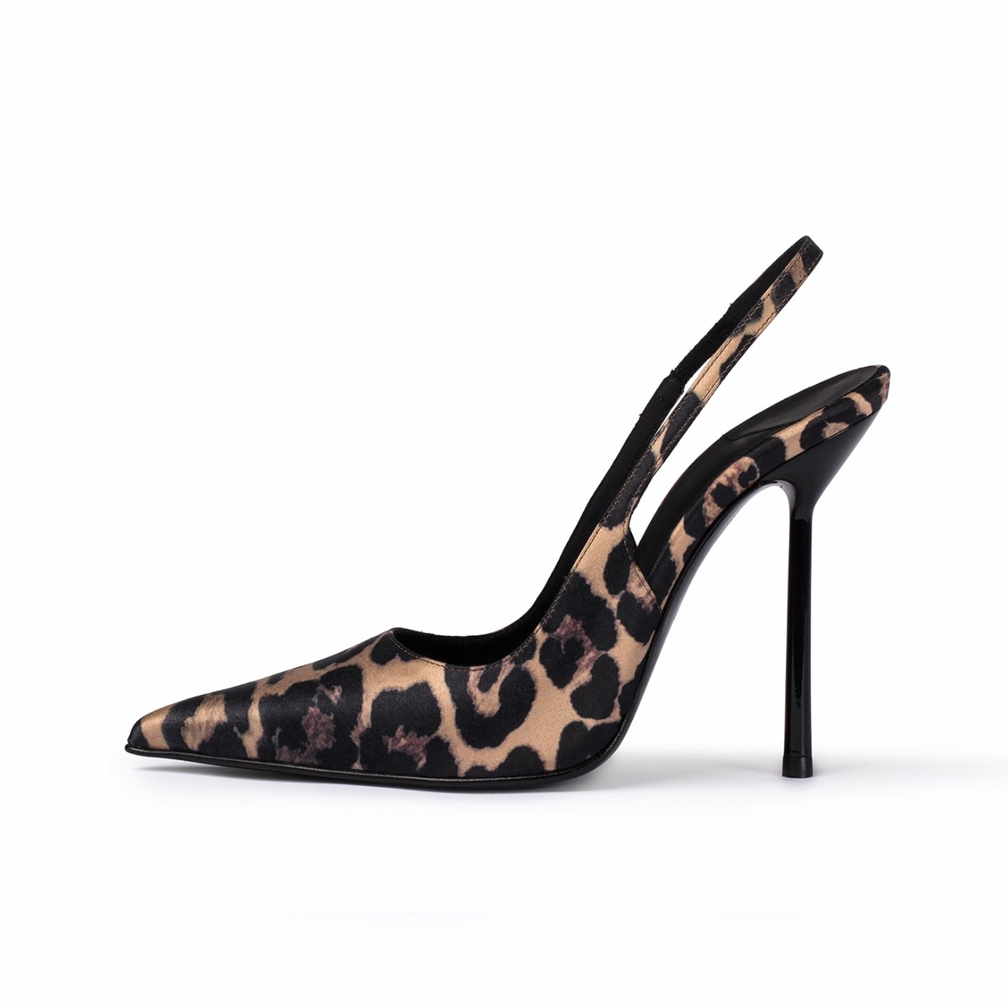Leopard Satin Pointed-Toe Sleek Slingback High Heels
