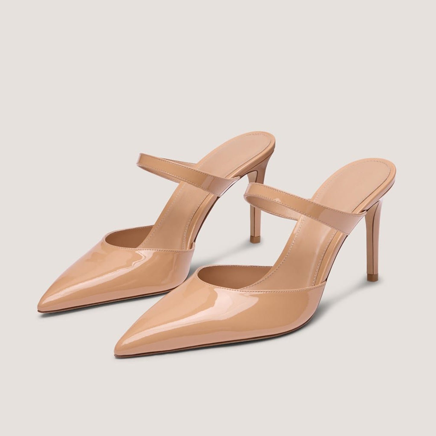 Patent Honey Pointed-Toe Middle Strap Slip-On High Heels