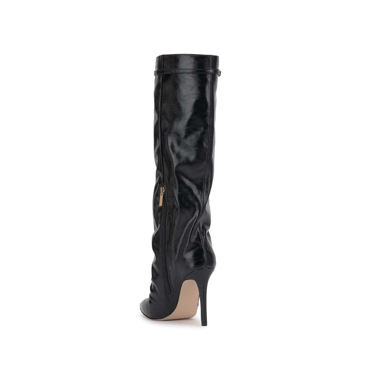 Black Pointed-Toe Sleek Half-Zip Knee High Simple Stiletto Boots