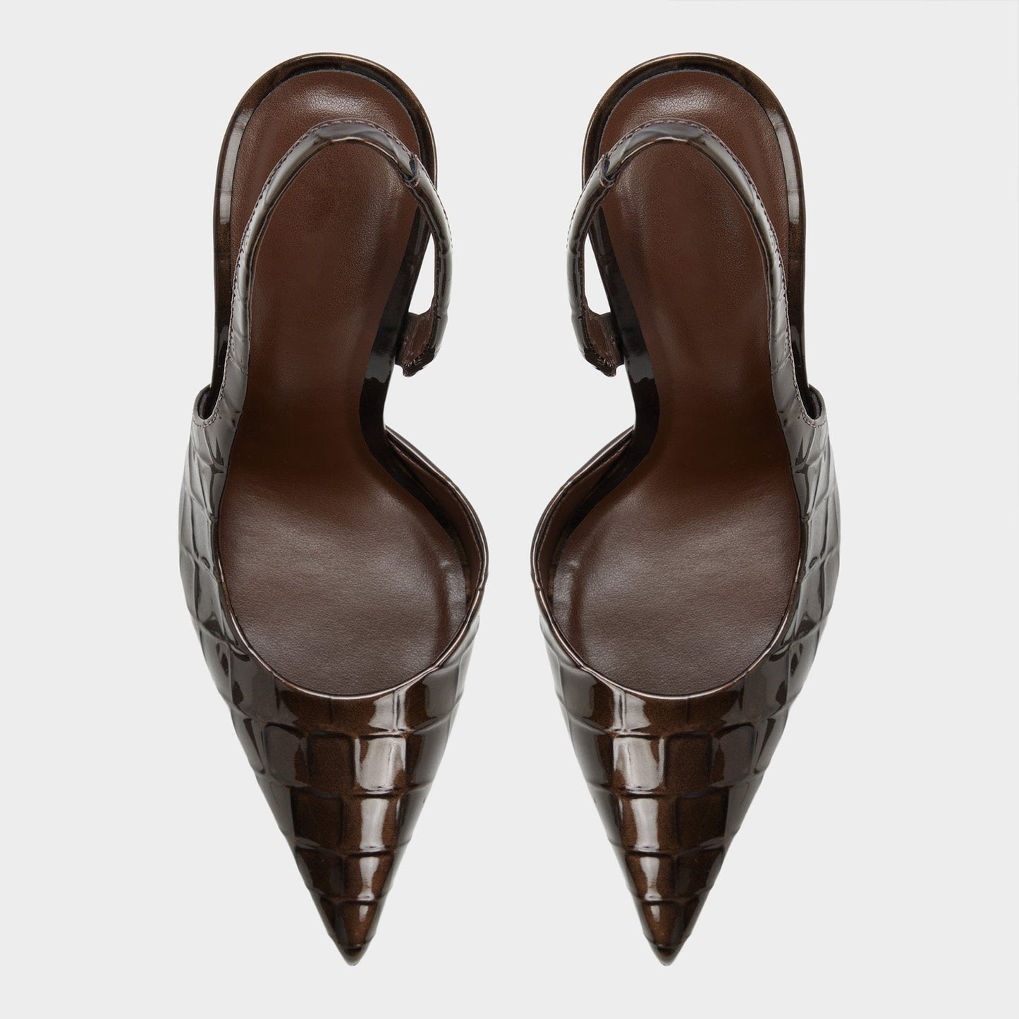 Dark Brown Stone Pattern Patent Leather Pointed-Toe Back Strap High Heels