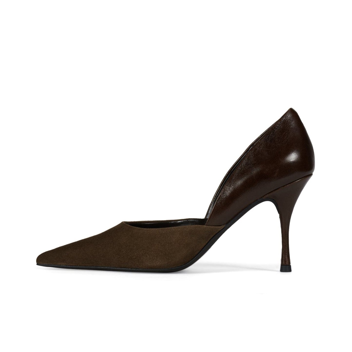 Coffee Contrast Double Textures Pointed-Toe Backless High Heels