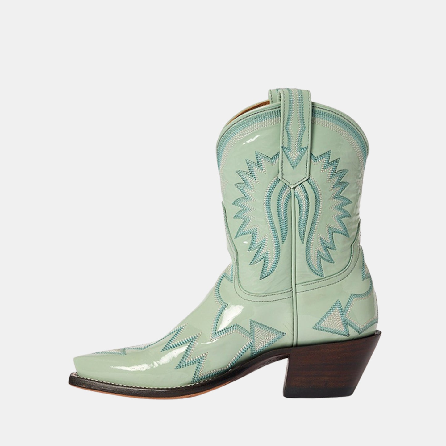 Patent Teal Snip-Toe Western Embroidery Ankle Cowgirl Boots