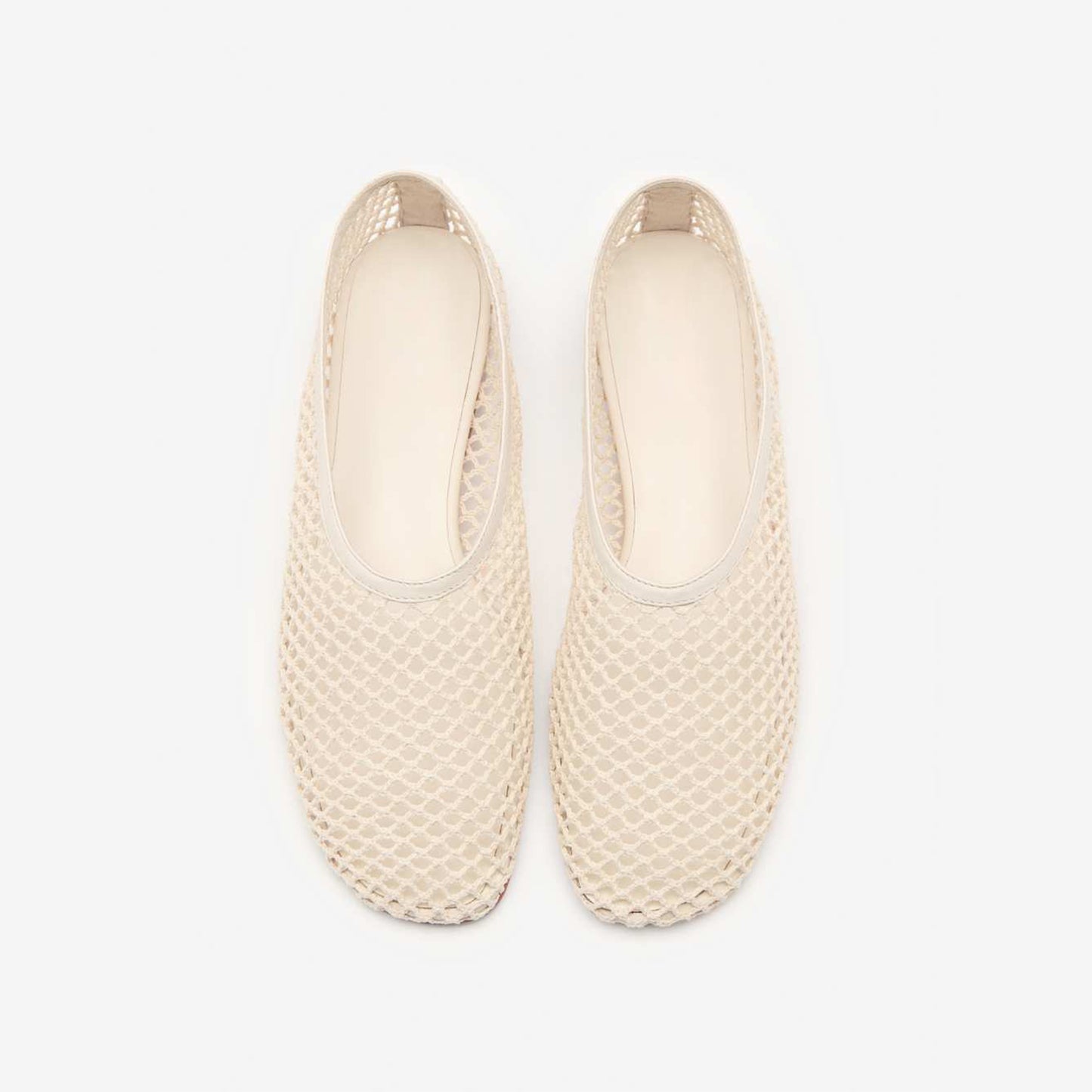 Ivory Mesh Vegan Leather Square-Toe Classic Ballet Slip-On Flats